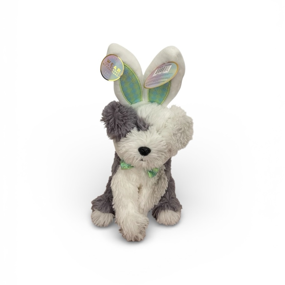 FAO Schwarz Plush 12" Sheepdog Stuffed Animal with Detachable Easter Bunny Ears